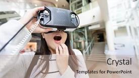  Presentation with virtual - Colorful PPT theme enhanced with 3d museum - woman watch with virtual reality backdrop and a coral colored foreground