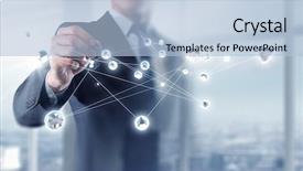  Presentation with social media - Cool new PPT theme with 3d network - networking technologies and social interaction backdrop and a light blue colored foreground