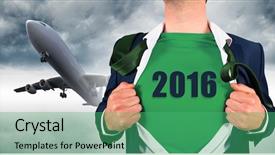  Presentation with superhero - Presentation featuring 3d man year 2016 - businessman opening shirt in superhero background and a ocean colored foreground