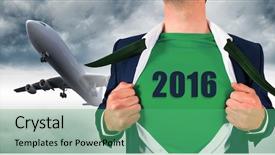  Presentation with superhero - Colorful presentation enhanced with 3d man year 2016 - businessman opening shirt in superhero backdrop and a seafoam green colored foreground