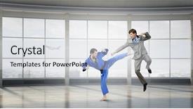  Presentation with business competition - Colorful slide deck enhanced with 3d people conflict - business competition concept mixed media backdrop and a sky blue colored foreground