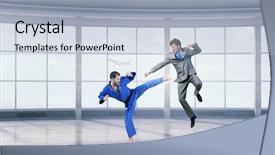  Presentation with people conflict - Colorful PPT theme enhanced with 3d people conflict - business competition concept mixed media backdrop and a light blue colored foreground