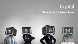  Presentation with television media - Slide set consisting of 3d people heads together - problem of television addiction mixed background and a gray colored foreground