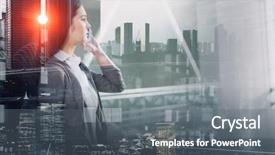  Presentation with cityscape - Colorful presentation design enhanced with 3d people icon leadership - exposure of businesswoman and cityscape backdrop and a gray colored foreground