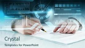  Presentation with statistics - Presentation theme having 3d people pen - analyzing statistics data mixed media background and a sky blue colored foreground