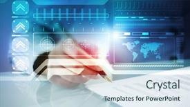  Presentation with profit and loss data excel - Amazing presentation having 3d people pen - analyzing statistics data mixed media backdrop and a sky blue colored foreground