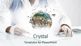  Presentation with desk - Presentation featuring 3d people pen - businesswoman working at desk mixed background and a  colored foreground