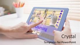  Presentation with online voting - Slides with 3d people pen - composite image of online courses background and a soft green colored foreground