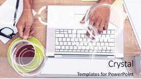  Presentation with business technology concepts digital lifestyle - Cool new slide deck with 3d people pen - digital composite of business person backdrop and a sky blue colored foreground