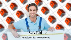  Presentation with carpenter - Cool new presentation theme with 3d people pen - happy carpenter measuring blank bill backdrop and a light blue colored foreground