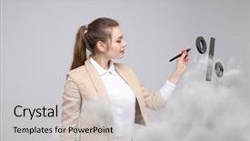  Presentation with percent - Beautiful theme featuring 3d people pen - woman showing symbol of percent backdrop and a soft green colored foreground