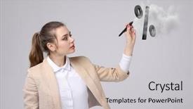  Presentation with bank - Slide deck featuring 3d people pen - woman showing symbol of percent background and a light gray colored foreground