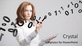  Presentation with coding binary code blue polygonal - Audience pleasing slides consisting of 3d people pen - woman working with binary code backdrop and a  colored foreground