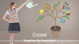  Presentation with business plan cover page images - PPT theme enhanced with 3d pie chart graph - digital composite of woman holding background and a gray colored foreground