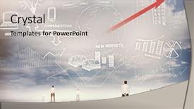  Presentation with flowchart - Beautiful PPT theme featuring 3d pie charts - businessmen standing looking up backdrop and a  colored foreground