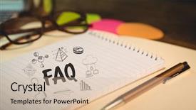  Presentation with doodle - Cool new presentation design with 3d pie charts - faq doodle on notepad backdrop and a soft green colored foreground