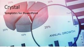  Presentation with magnifying glass - PPT layouts featuring 3d pie charts - flared figure against high angle background and a coral colored foreground
