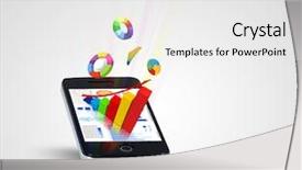  Presentation with graphics - Colorful presentation design enhanced with 3d pie charts - pad and three-dimensional graphics backdrop and a white colored foreground