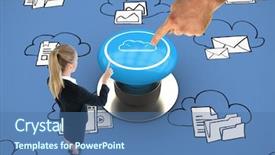  Presentation with blue - Presentation featuring 3d powerpoints - businesswoman pointing somewhere against blue background and a ocean colored foreground