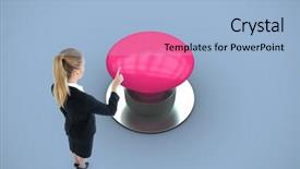  Presentation with purple - PPT layouts featuring 3d powerpoints - businesswoman pointing somewhere against purple background and a  colored foreground