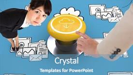  Presentation with white pigeon against the blue - Presentation consisting of 3d powerpoints - serious businesswoman bending against blue background and a teal colored foreground