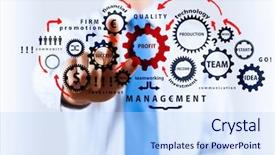  Presentation with media management - PPT theme featuring 3d powerpoints - teamwork and management concept mixed background and a  colored foreground