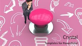  Presentation with ceative thinking - Colorful slides enhanced with 3d powerpoints - thinking businessman touching his chin backdrop and a  colored foreground