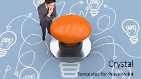  Presentation with thinking - Beautiful presentation featuring 3d powerpoints - thinking businessman touching his chin backdrop and a  colored foreground