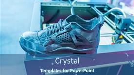  Presentation with shoe - Beautiful presentation theme featuring 3d-printed-shoe-figure-close backdrop and a ocean colored foreground
