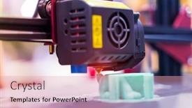  Presentation with manufacturing - Colorful presentation design enhanced with 3d-printer-or-additive-manufacturing backdrop and a coral colored foreground