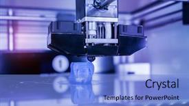  Presentation with machine - Audience pleasing theme consisting of 3d printer three dimensional printing backdrop and a light blue colored foreground