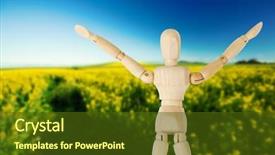  Presentation with mustard yellow - Audience pleasing PPT theme consisting of 3d puppets - 3d image of arms raised backdrop and a tawny brown colored foreground