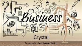  Presentation with floor - Colorful slide set enhanced with business icons against white background backdrop and a  colored foreground