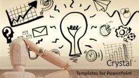  Presentation with business intelligence white robotic arm - Audience pleasing PPT theme consisting of 3d puppets - business icons against white background backdrop and a  colored foreground