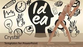  Presentation with room - Amazing theme having 3d puppets - business icons against white background backdrop and a  colored foreground