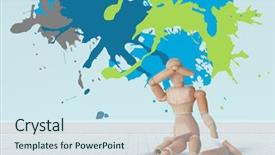  Presentation with painting walls paint roller - Amazing presentation theme having 3d puppets - colourful paint splashes against gray backdrop and a sky blue colored foreground