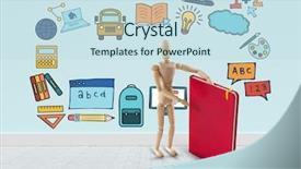  Presentation with flooring - Amazing PPT theme having 3d puppets - composite image of various icons backdrop and a sky blue colored foreground