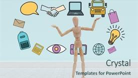  Presentation with flooring - PPT theme having 3d puppets - composite image of various icons background and a sky blue colored foreground