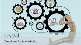  Presentation with flooring - Theme enhanced with 3d puppets - composite image of various icons background and a light blue colored foreground