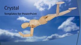  Presentation with sky blue and golden yellow - Audience pleasing PPT theme consisting of 3d puppets - figurine 3d performing headstand backdrop and a light blue colored foreground
