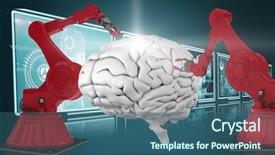  Presentation with robot arm - PPT theme with 3d red robot arm background and a ocean colored foreground