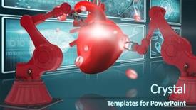  Presentation with robot arm - Audience pleasing PPT theme consisting of 3d red robot arm backdrop and a ocean colored foreground