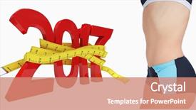  Presentation with tape measure - Slides having 3d red white figures - 3d midsection of fit woman background and a  colored foreground