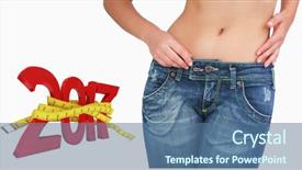  Presentation with tape measure - Beautiful presentation theme featuring 3d red white figures - 3d midsection of slim woman backdrop and a  colored foreground