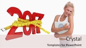  Presentation with happy new year - Audience pleasing PPT theme consisting of 3d red white figures - 3d portrait of young happy backdrop and a  colored foreground
