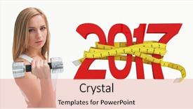  Presentation with tape measure - Theme consisting of 3d red white figures - 3d portrait of young woman background and a coral colored foreground