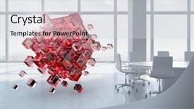  Presentation with cube - Audience pleasing presentation design consisting of 3d red white figures - cube in modern office mixed backdrop and a  colored foreground