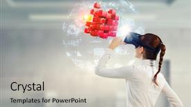  Presentation with virtual technology - Cool new theme with 3d red white figures - experiencing virtual technology world mixed backdrop and a light gray colored foreground