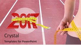  Presentation with measuring - Colorful PPT theme enhanced with 3d red white figures - mid section of woman measuring backdrop and a coral colored foreground