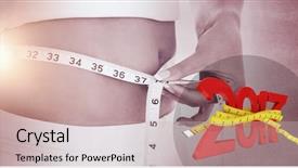  Presentation with c section - Cool new presentation theme with 3d red white figures - mid section of woman measuring backdrop and a soft green colored foreground